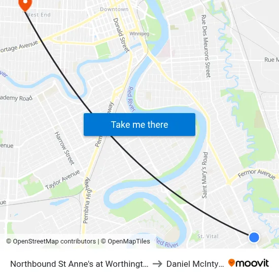 Northbound St Anne's at Worthington to Daniel McIntyre map