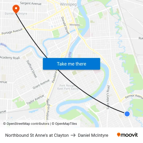 Northbound St Anne's at Clayton to Daniel McIntyre map