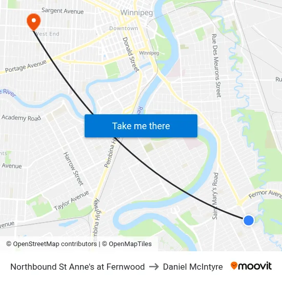 Northbound St Anne's at Fernwood to Daniel McIntyre map