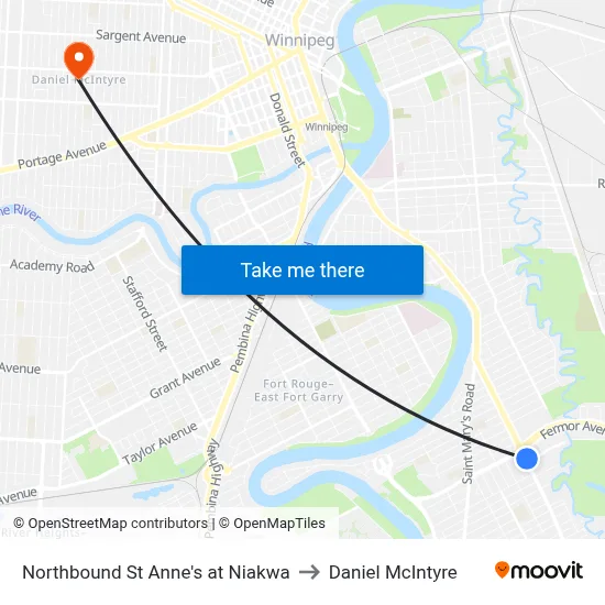 Northbound St Anne's at Niakwa to Daniel McIntyre map