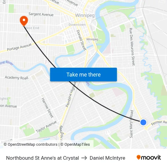 Northbound St Anne's at Crystal to Daniel McIntyre map