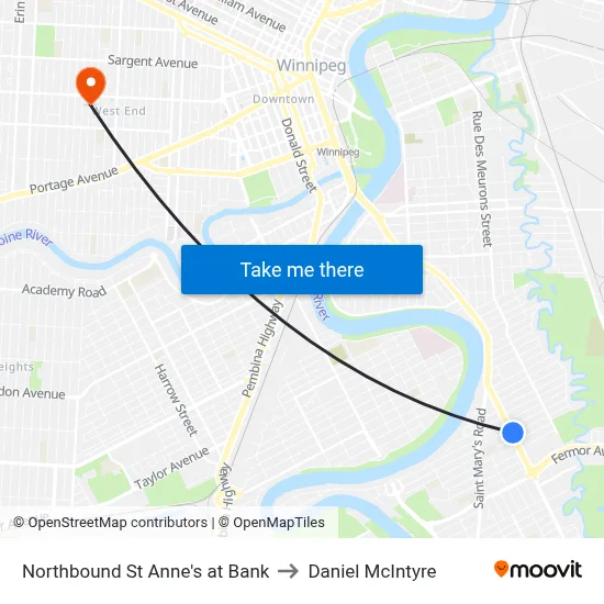 Northbound St Anne's at Bank to Daniel McIntyre map