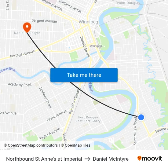 Northbound St Anne's at Imperial to Daniel McIntyre map
