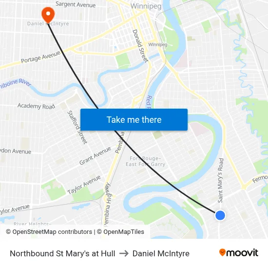 Northbound St Mary's at Hull to Daniel McIntyre map