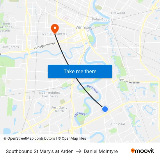 Southbound St Mary's at Arden to Daniel McIntyre map