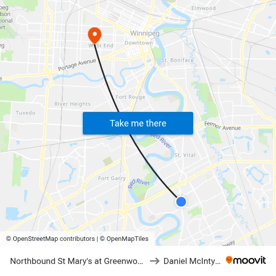 Northbound St Mary's at Greenwood to Daniel McIntyre map