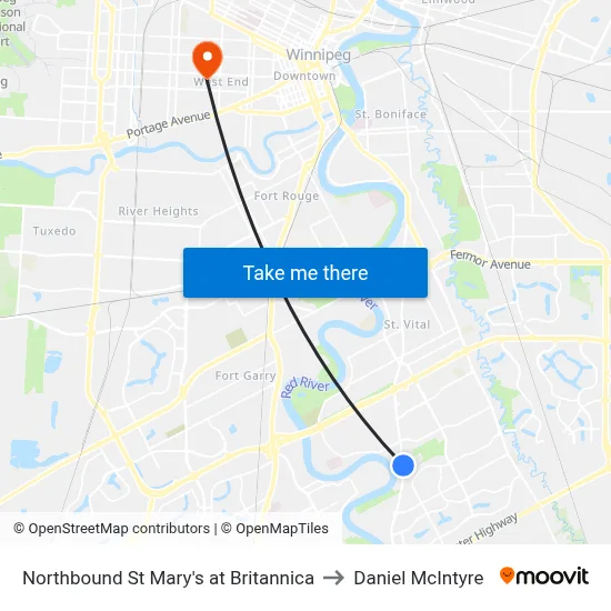 Northbound St Mary's at Britannica to Daniel McIntyre map