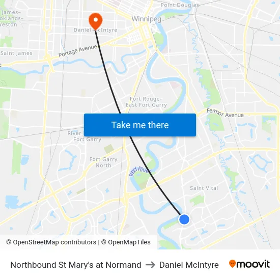 Northbound St Mary's at Normand to Daniel McIntyre map