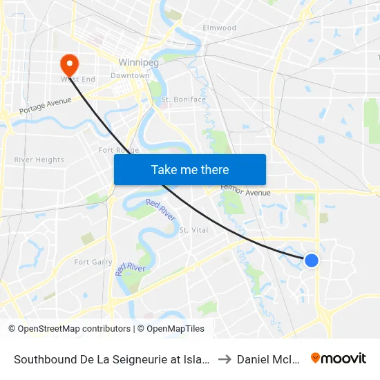 Southbound De La Seigneurie at Island Lakes to Daniel McIntyre map