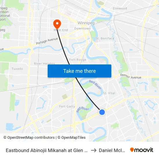 Eastbound Abinojii Mikanah at Glen Meadow to Daniel McIntyre map