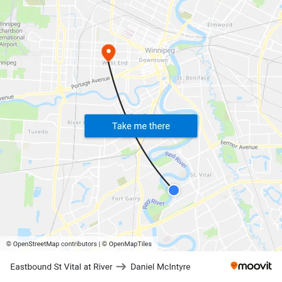 Eastbound St Vital at River to Daniel McIntyre map