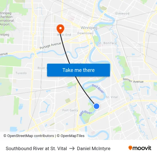 Southbound River at St. Vital to Daniel McIntyre map