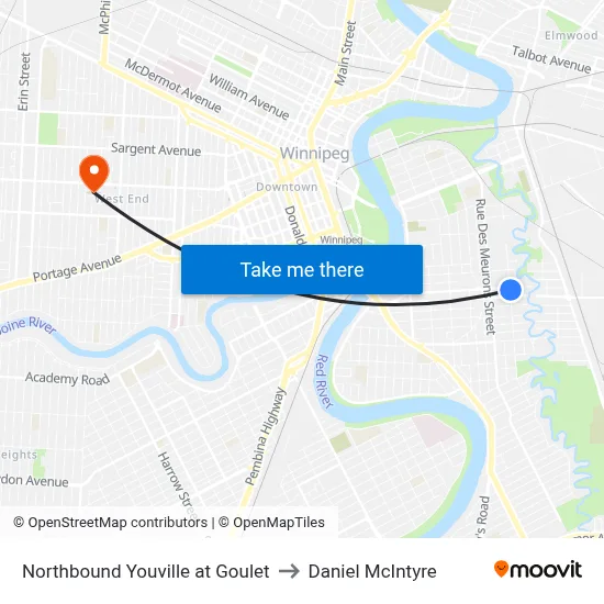 Northbound Youville at Goulet to Daniel McIntyre map