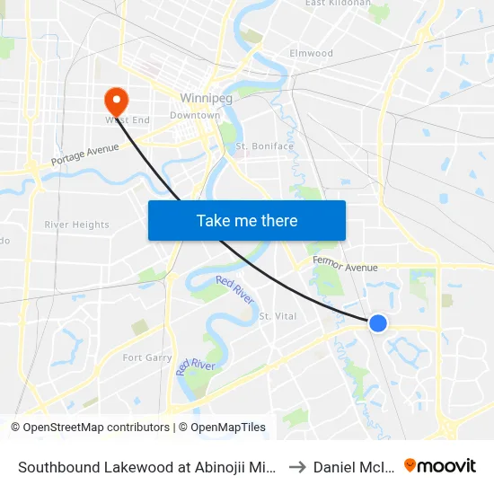 Southbound Lakewood at Abinojii Mikanah North to Daniel McIntyre map