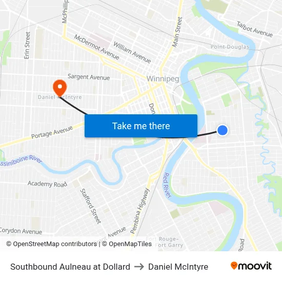 Southbound Aulneau at Dollard to Daniel McIntyre map