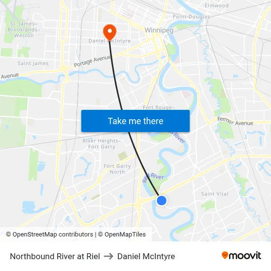 Northbound River at Riel to Daniel McIntyre map