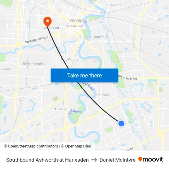 Southbound Ashworth at Harlesden to Daniel McIntyre map