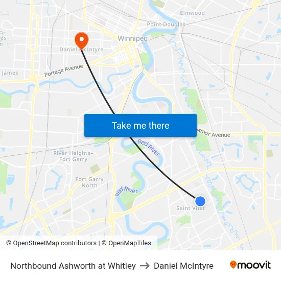 Northbound Ashworth at Whitley to Daniel McIntyre map