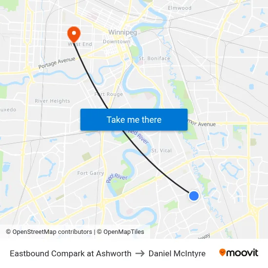 Eastbound Compark at Ashworth to Daniel McIntyre map