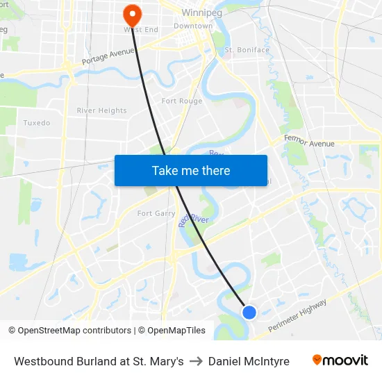 Westbound Burland at St. Mary's to Daniel McIntyre map