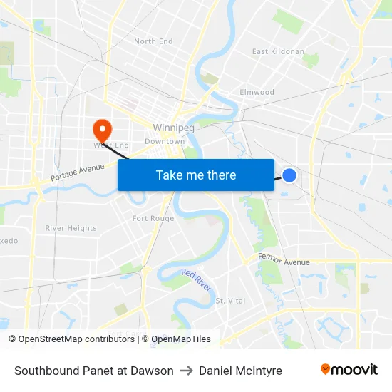 Southbound Panet at Dawson to Daniel McIntyre map