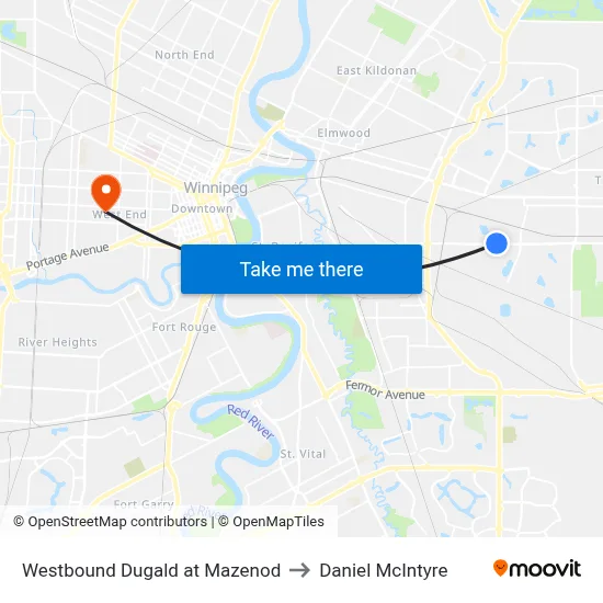 Westbound Dugald at Mazenod to Daniel McIntyre map