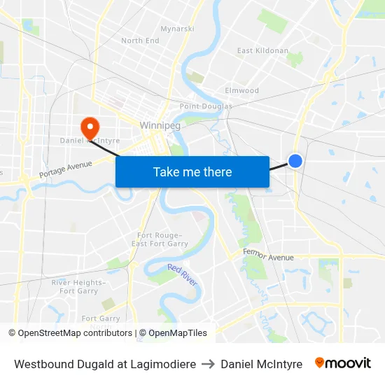 Westbound Dugald at Lagimodiere to Daniel McIntyre map
