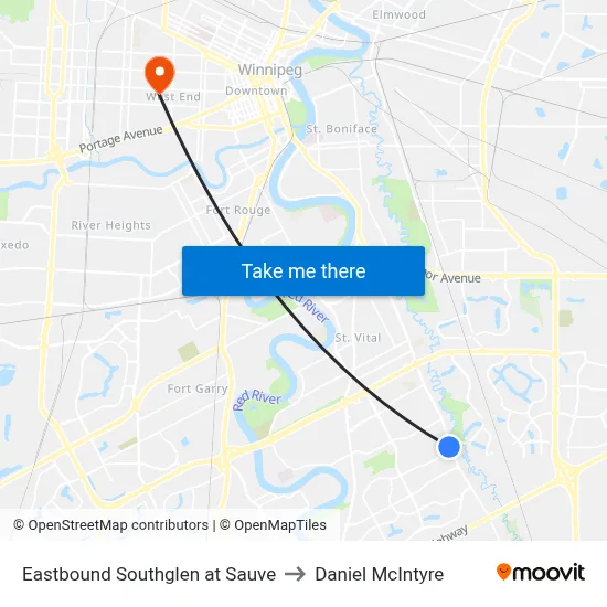 Eastbound Southglen at Sauve to Daniel McIntyre map