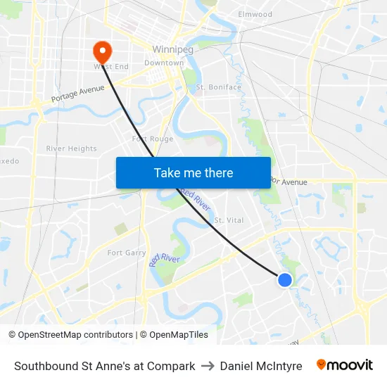 Southbound St Anne's at Compark to Daniel McIntyre map