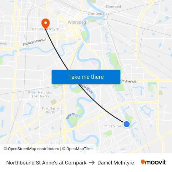 Northbound St Anne's at Compark to Daniel McIntyre map