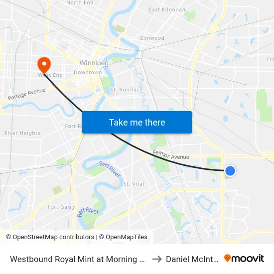 Westbound Royal Mint at Morning Glory to Daniel McIntyre map