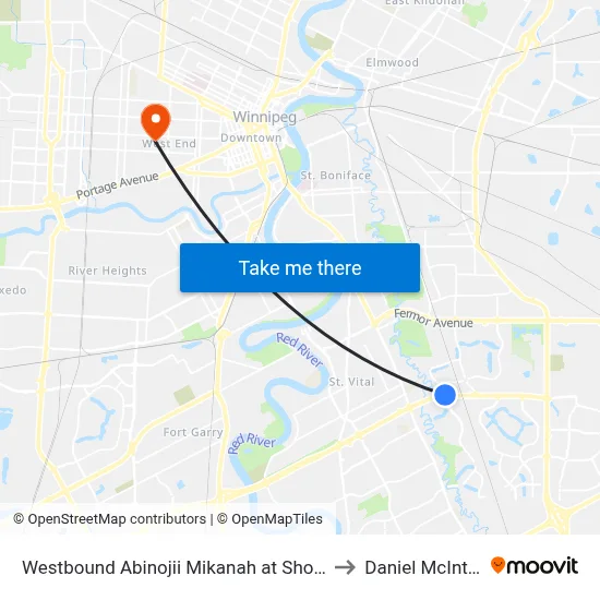 Westbound Abinojii Mikanah at Shorehill to Daniel McIntyre map