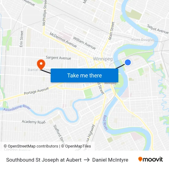 Southbound St Joseph at Aubert to Daniel McIntyre map