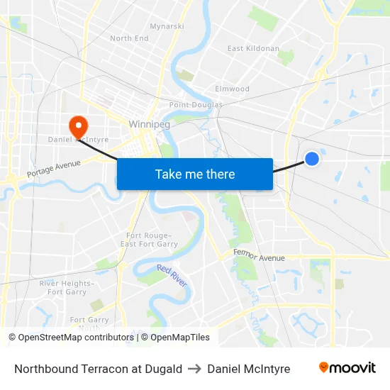 Northbound Terracon at Dugald to Daniel McIntyre map