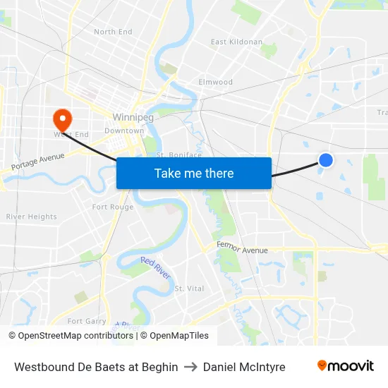 Westbound De Baets at Beghin to Daniel McIntyre map