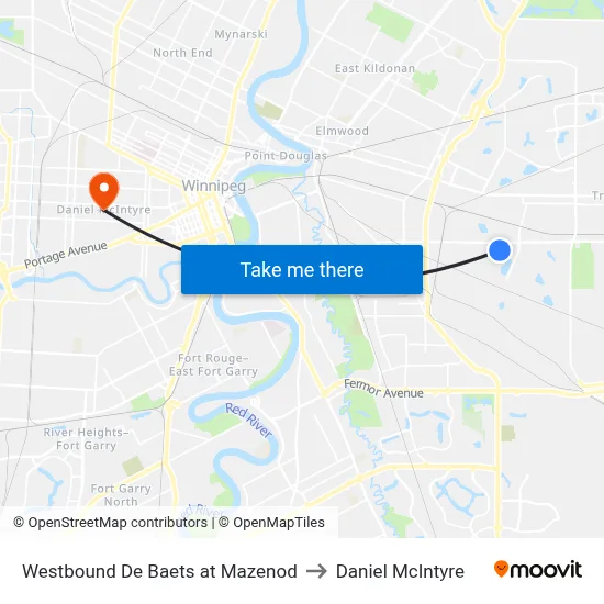 Westbound De Baets at Mazenod to Daniel McIntyre map