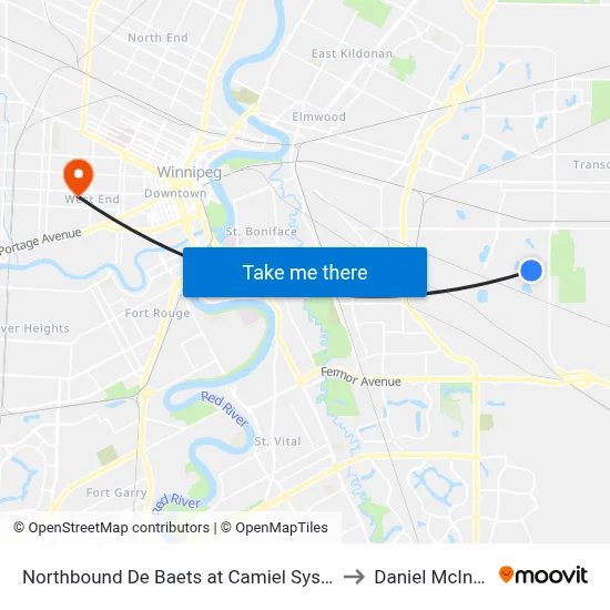 Northbound De Baets at Camiel Sys North to Daniel McIntyre map
