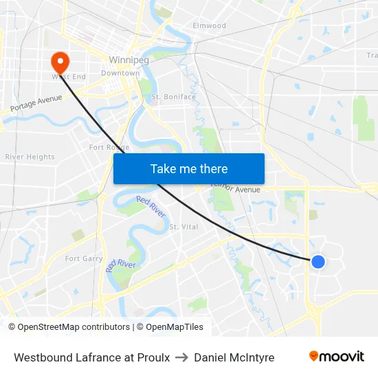 Westbound Lafrance at Proulx to Daniel McIntyre map