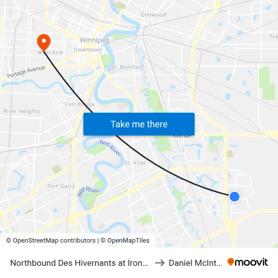 Northbound Des Hivernants at Ironweed to Daniel McIntyre map