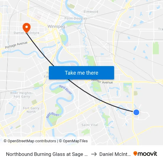 Northbound Burning Glass at Sage Creek to Daniel McIntyre map