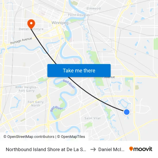 Northbound Island Shore at De La Seigneurie to Daniel McIntyre map