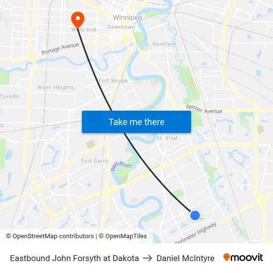 Eastbound John Forsyth at Dakota to Daniel McIntyre map