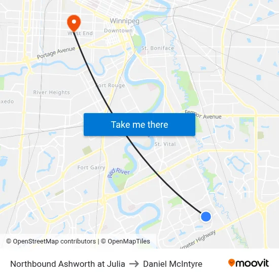 Northbound Ashworth at Julia to Daniel McIntyre map