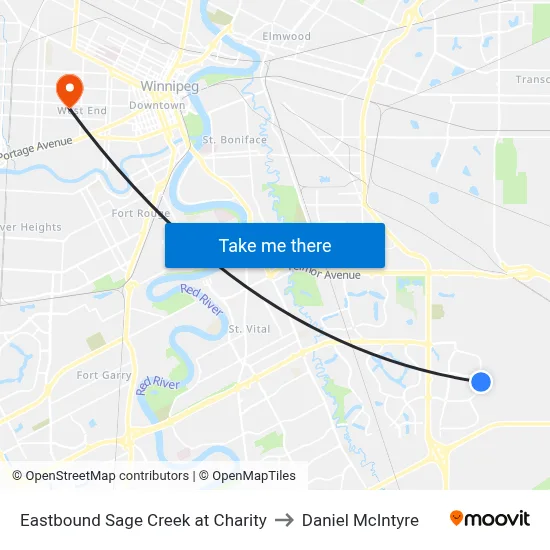 Eastbound Sage Creek at Charity to Daniel McIntyre map