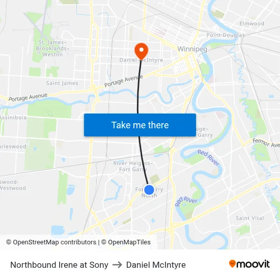Northbound Irene at Sony to Daniel McIntyre map