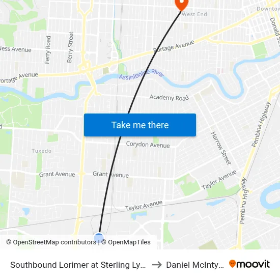 Southbound Lorimer at Sterling Lyon to Daniel McIntyre map