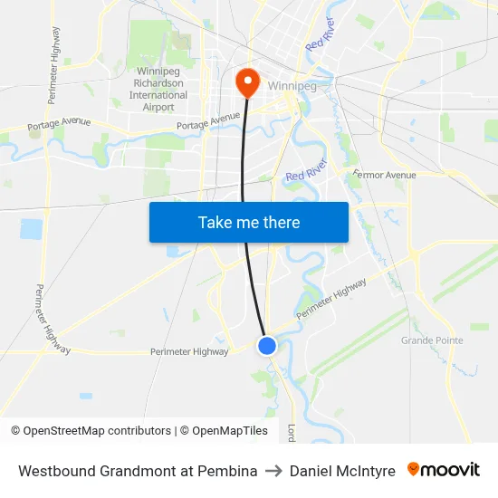 Westbound Grandmont at Pembina to Daniel McIntyre map