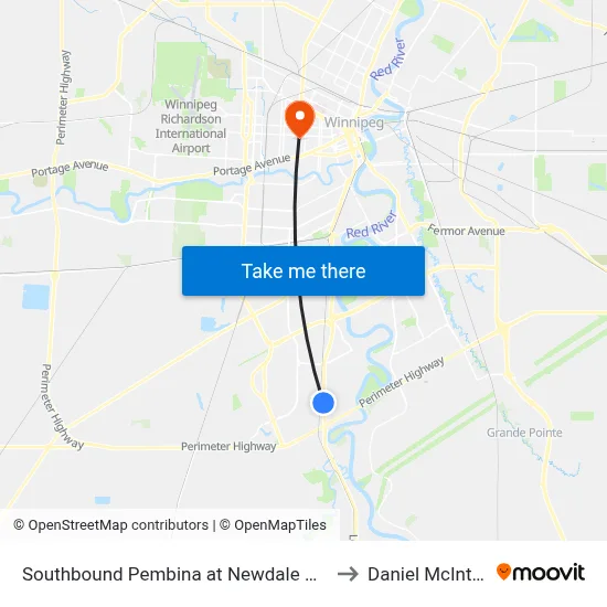 Southbound Pembina at Newdale North to Daniel McIntyre map