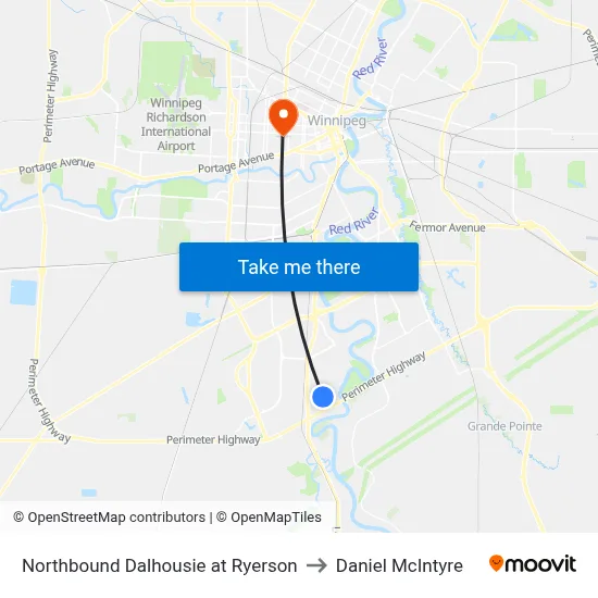 Northbound Dalhousie at Ryerson to Daniel McIntyre map