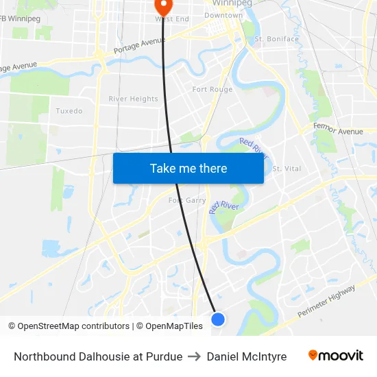 Northbound Dalhousie at Purdue to Daniel McIntyre map